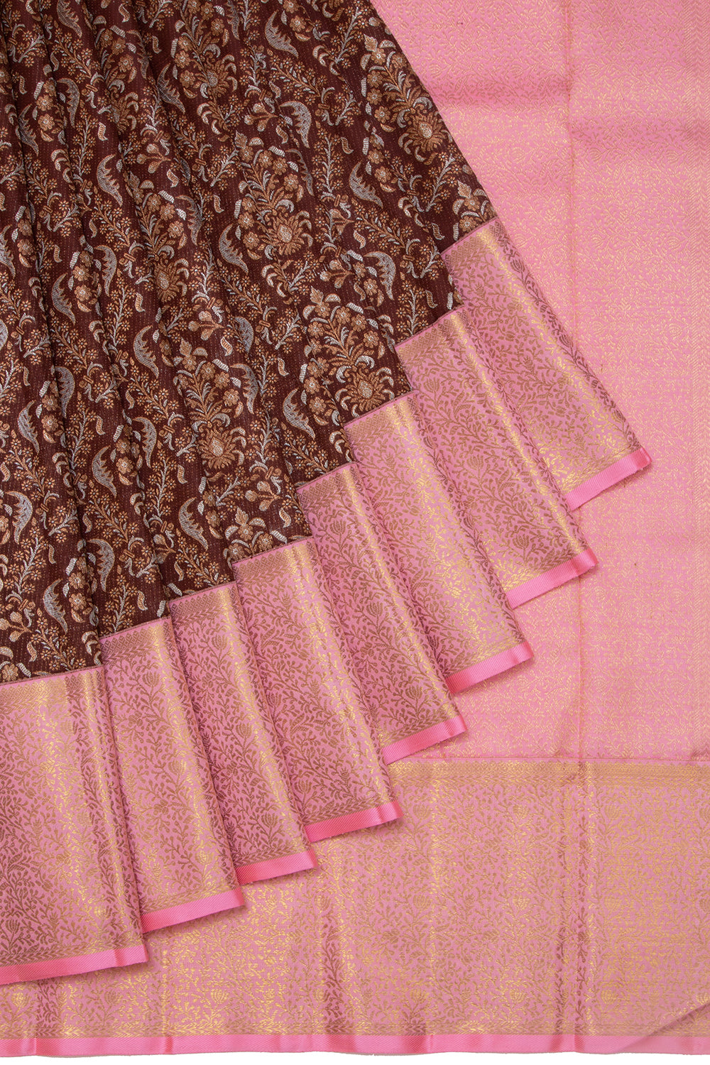 Kanchipuram Silk Jaal Choco Brown Saree