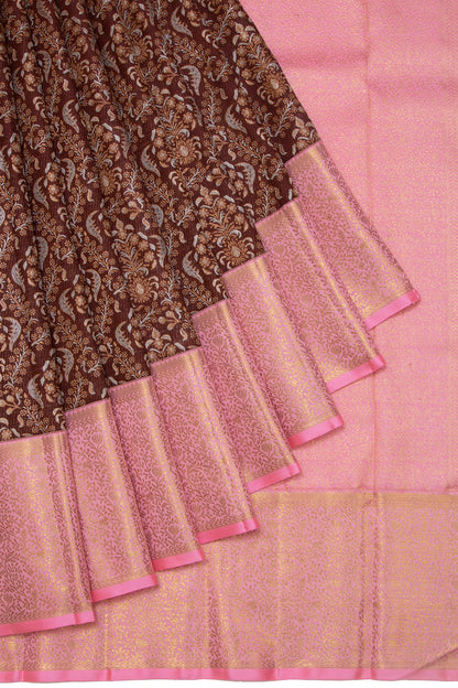 Kanchipuram Silk Jaal Choco Brown Saree