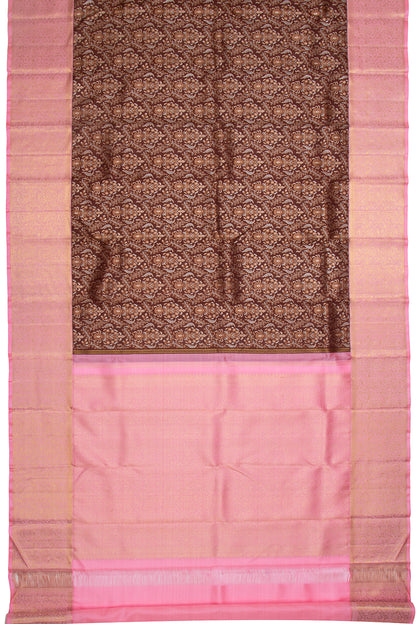 Kanchipuram Silk Jaal Choco Brown Saree