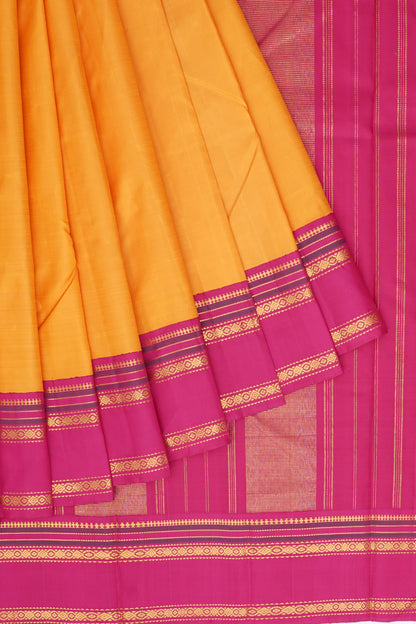 Kanchipuram Silk Plain Yellow Saree