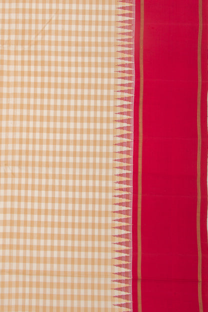 Kanchipuram Silk Checks Cream Saree With Ganga Jamuna Border
