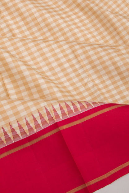 Kanchipuram Silk Checks Cream Saree With Ganga Jamuna Border