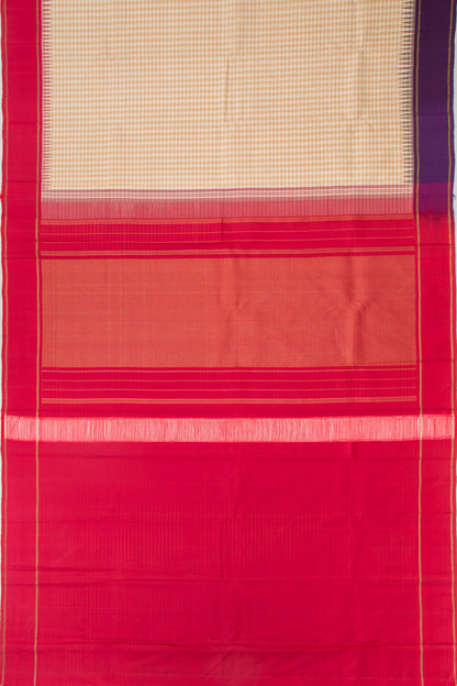 Kanchipuram Silk Checks Cream Saree With Ganga Jamuna Border