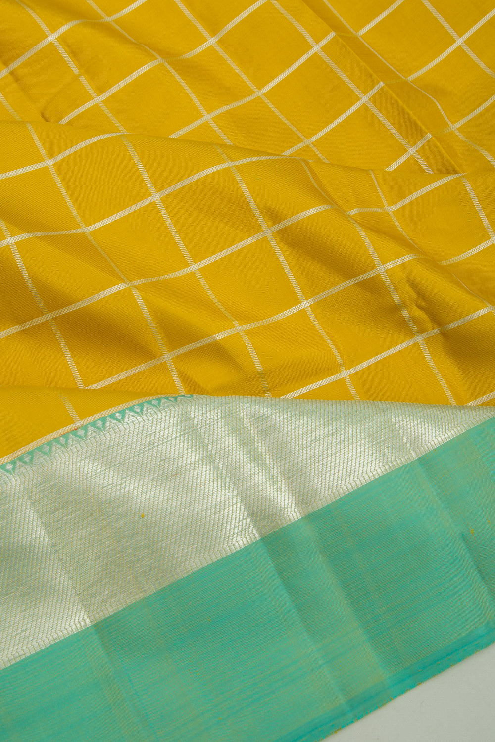 Kanchipuram Silk Checks Yellow Saree