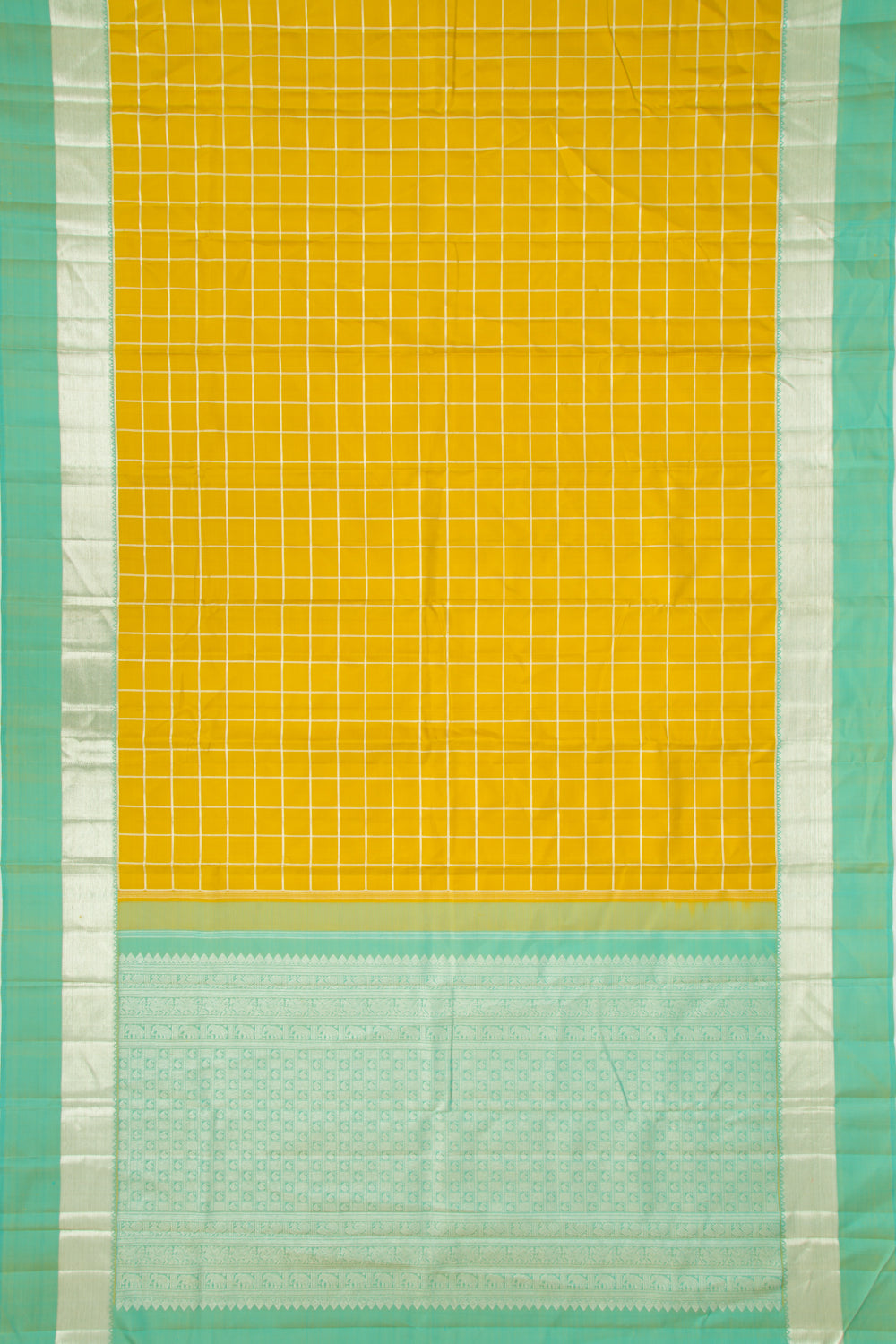Kanchipuram Silk Checks Yellow Saree