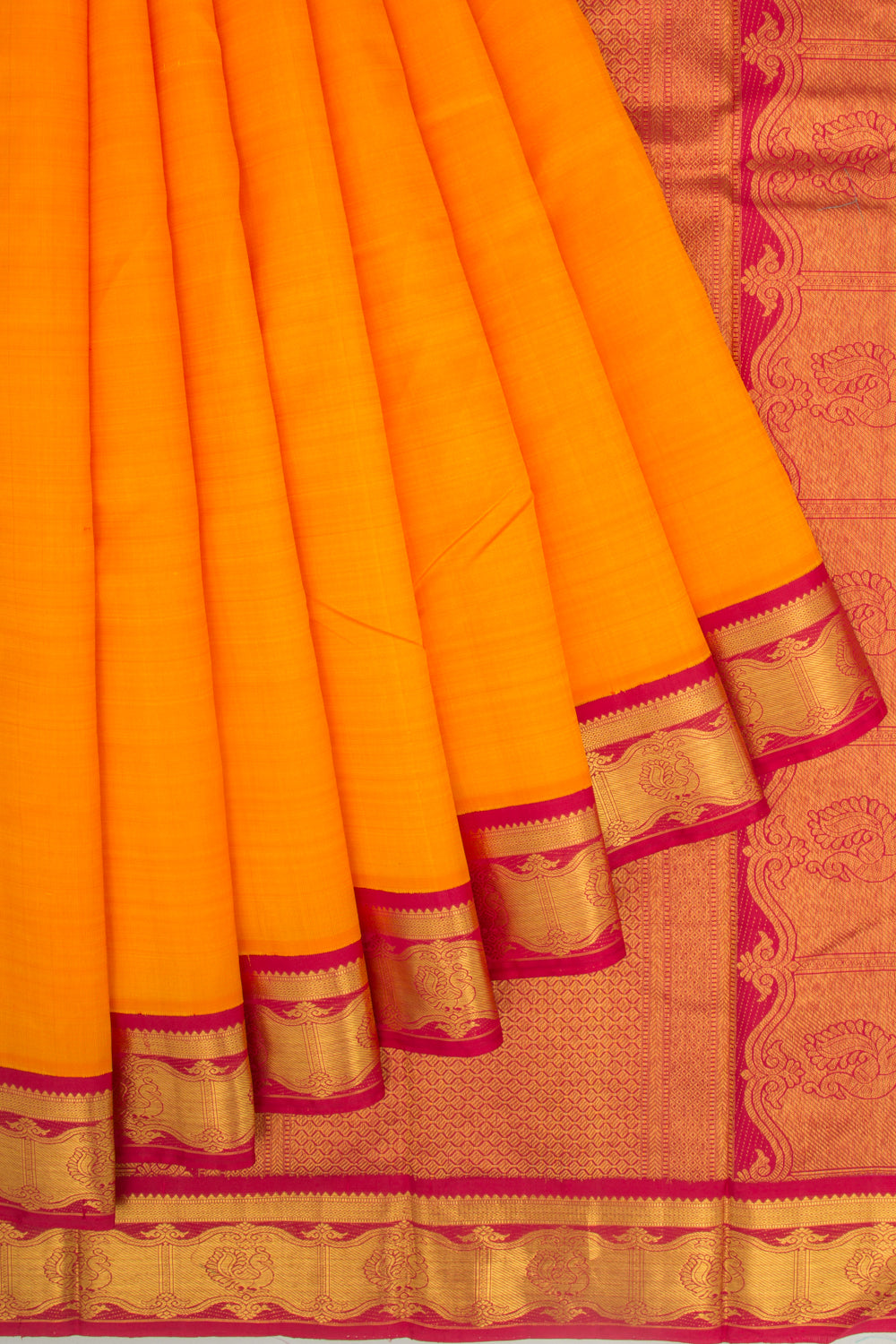 Kanchipuram Silk Plain Royal Orange Saree