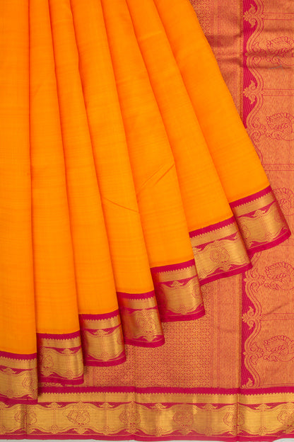 Kanchipuram Silk Plain Royal Orange Saree