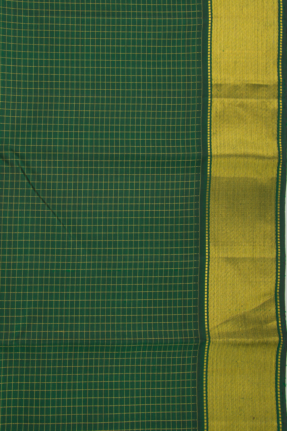 Kanchipuram Silk Checks Bottle Green Saree