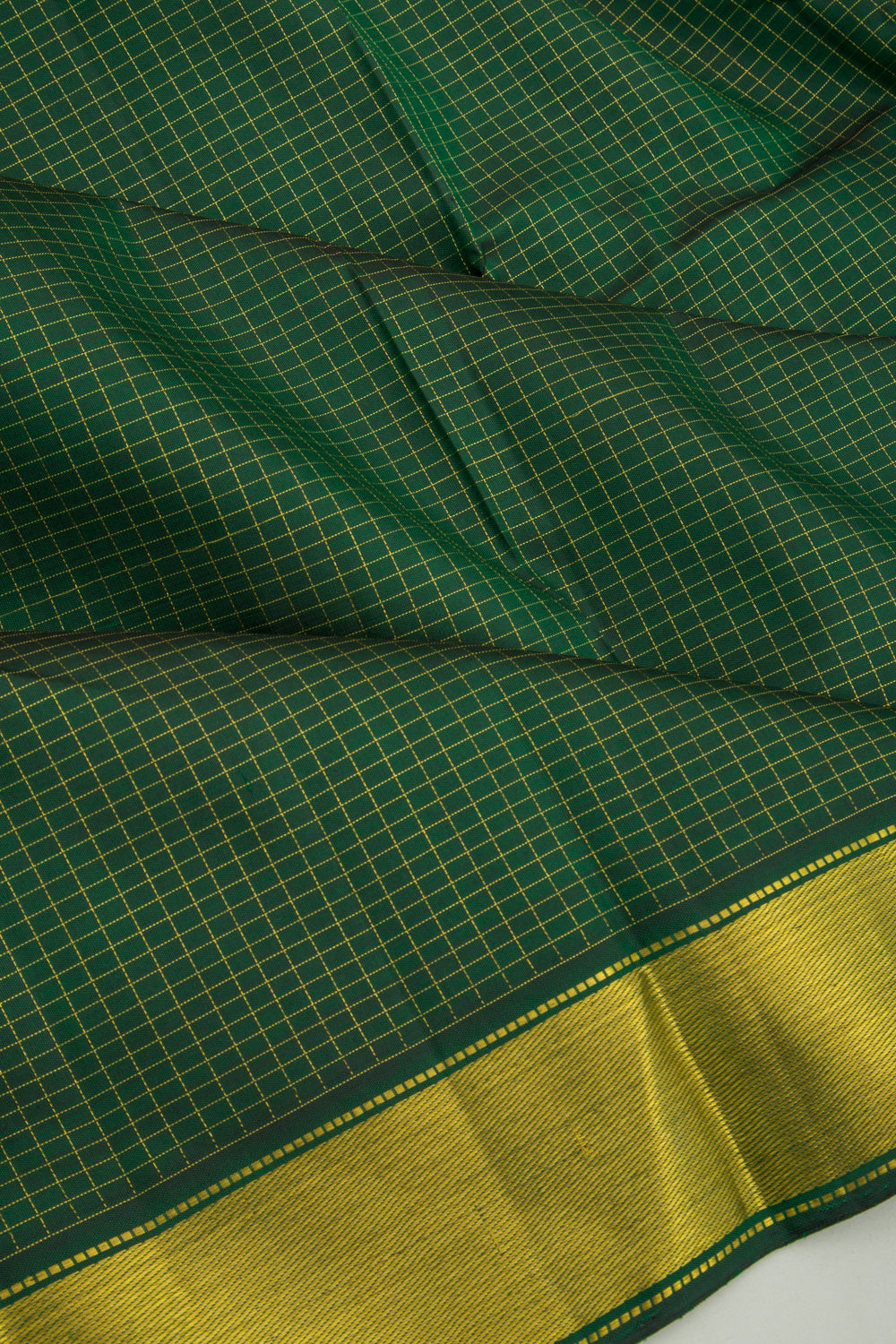 Kanchipuram Silk Checks Bottle Green Saree