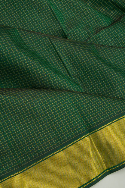 Kanchipuram Silk Checks Bottle Green Saree