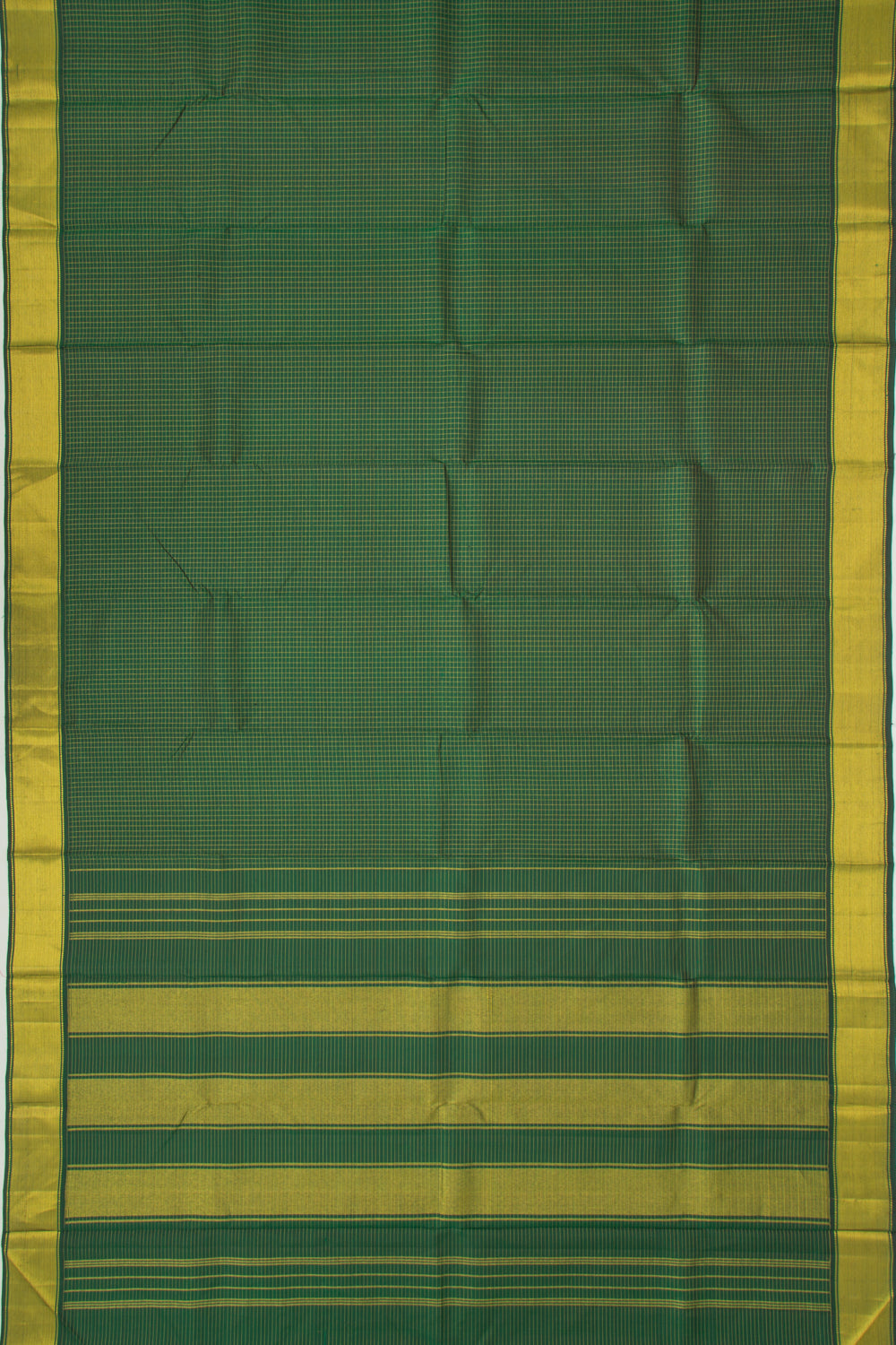 Kanchipuram Silk Checks Bottle Green Saree