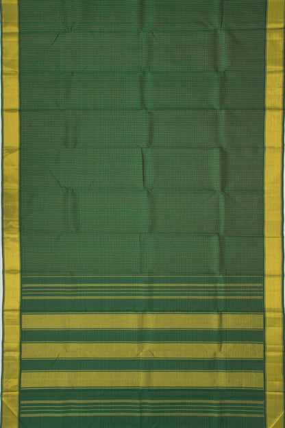 Kanchipuram Silk Checks Bottle Green Saree