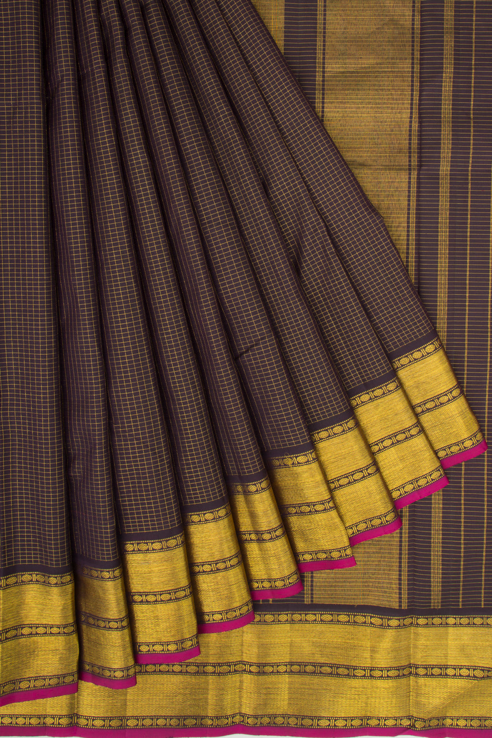 Kanchipuram Silk Checks Brown Saree