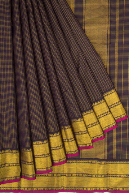 Kanchipuram Silk Checks Brown Saree