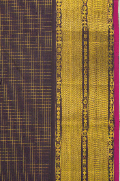 Kanchipuram Silk Checks Brown Saree