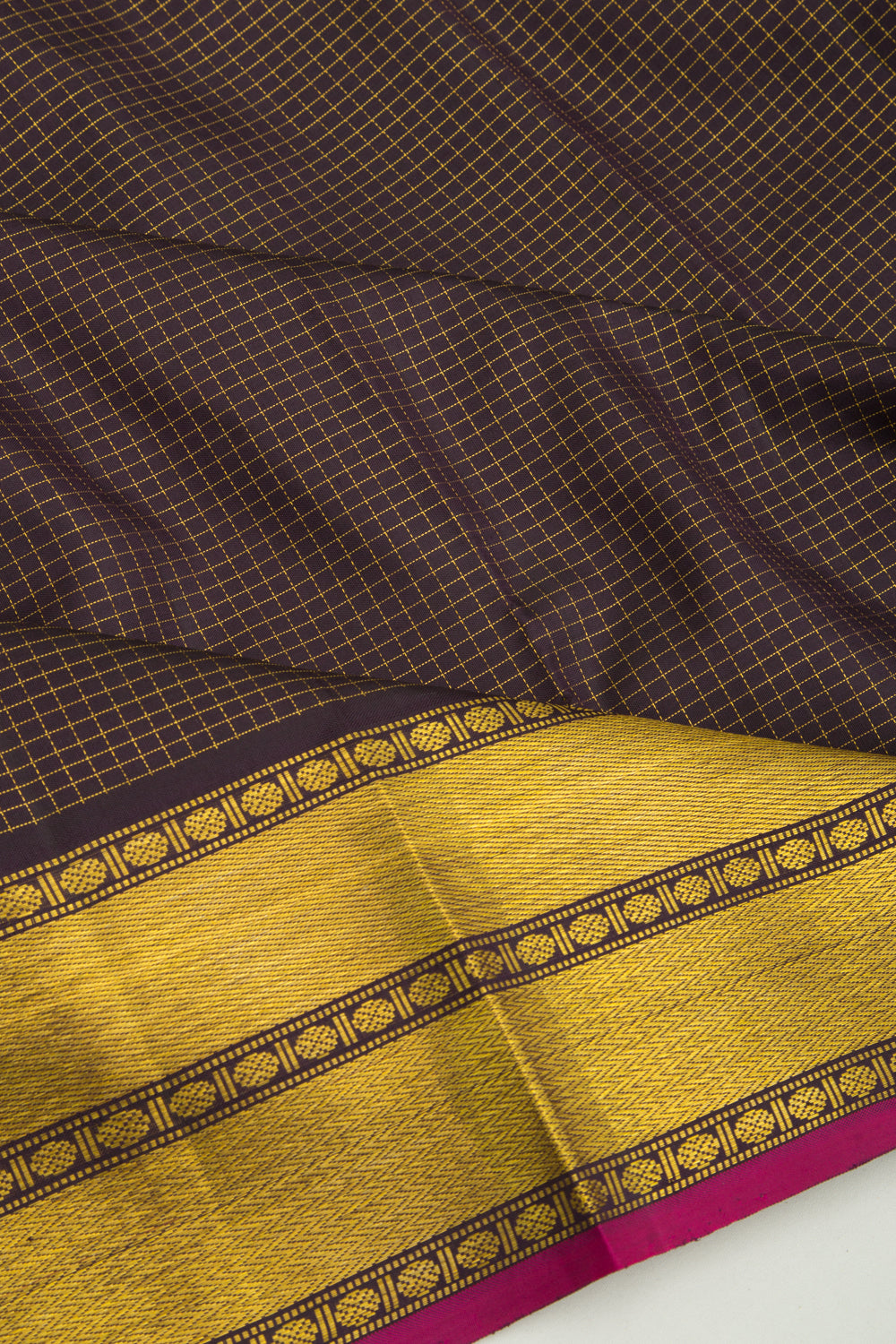 Kanchipuram Silk Checks Brown Saree