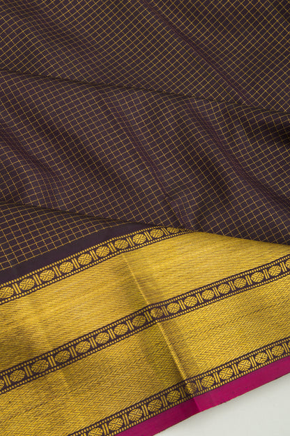Kanchipuram Silk Checks Brown Saree