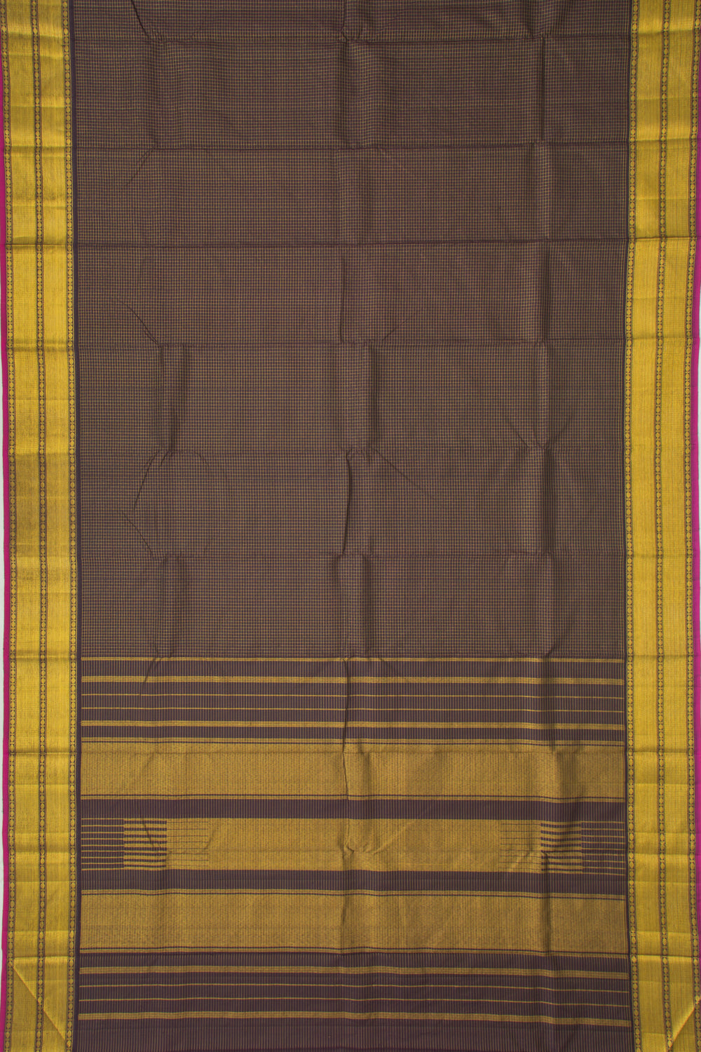 Kanchipuram Silk Checks Brown Saree