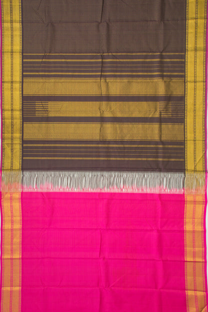 Kanchipuram Silk Checks Brown Saree