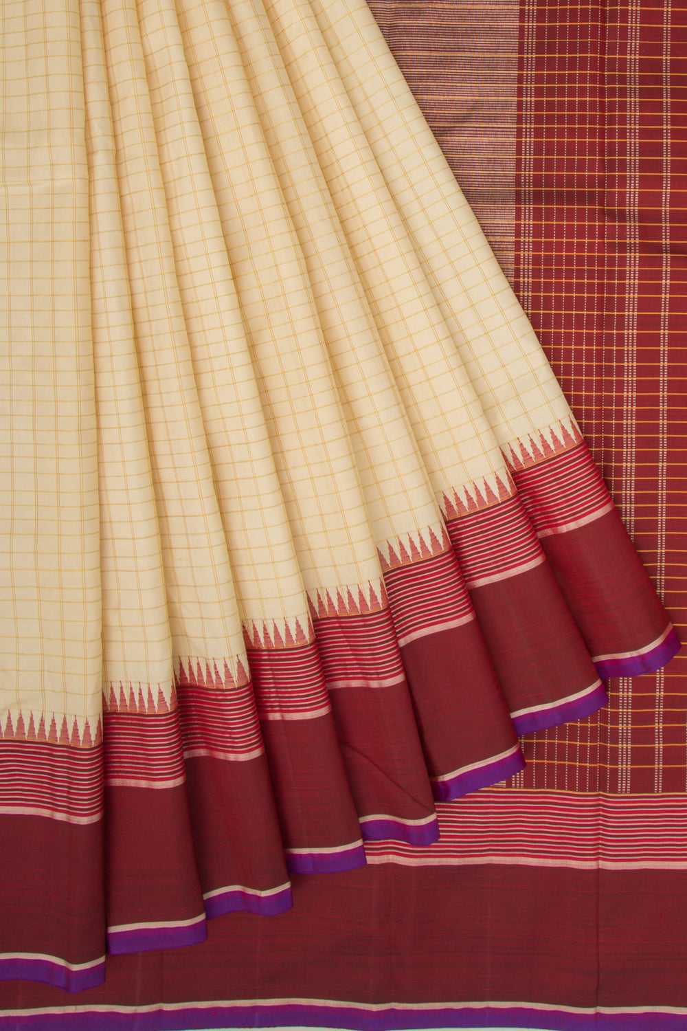 Kanchipuram Silk Checks Cream Saree