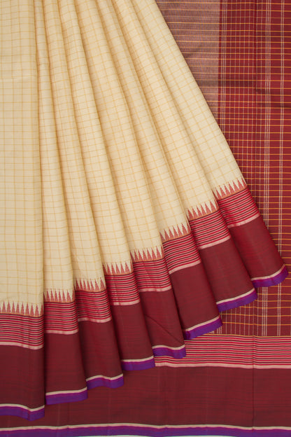 Kanchipuram Silk Checks Cream Saree