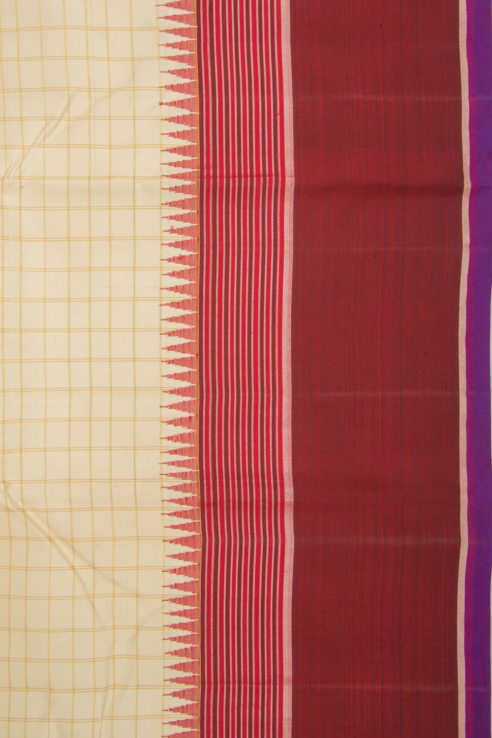 Kanchipuram Silk Checks Cream Saree
