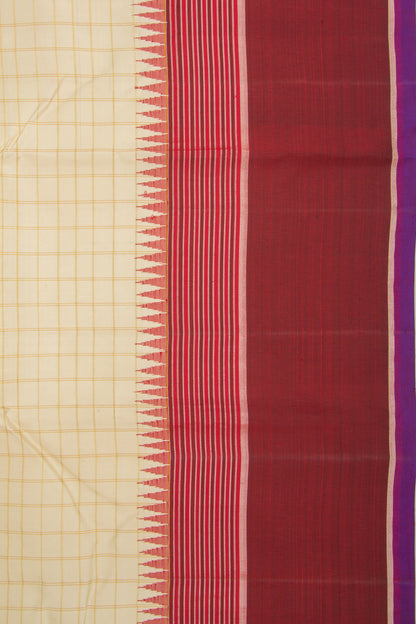 Kanchipuram Silk Checks Cream Saree