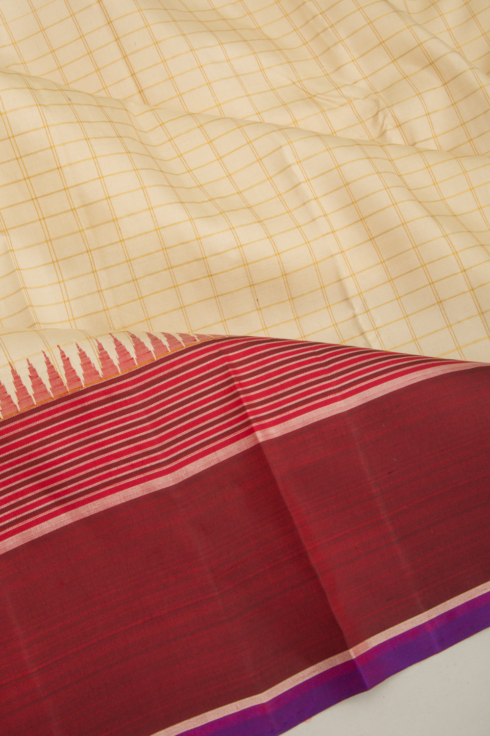 Kanchipuram Silk Checks Cream Saree
