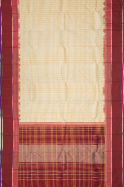 Kanchipuram Silk Checks Cream Saree