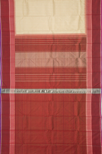 Kanchipuram Silk Checks Cream Saree