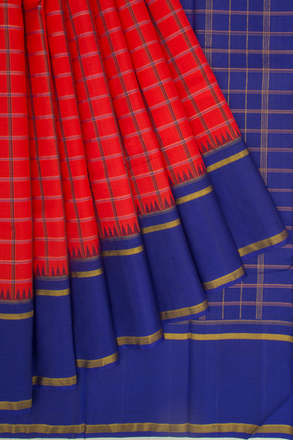 Kanchipuram Silk Checks Red Saree