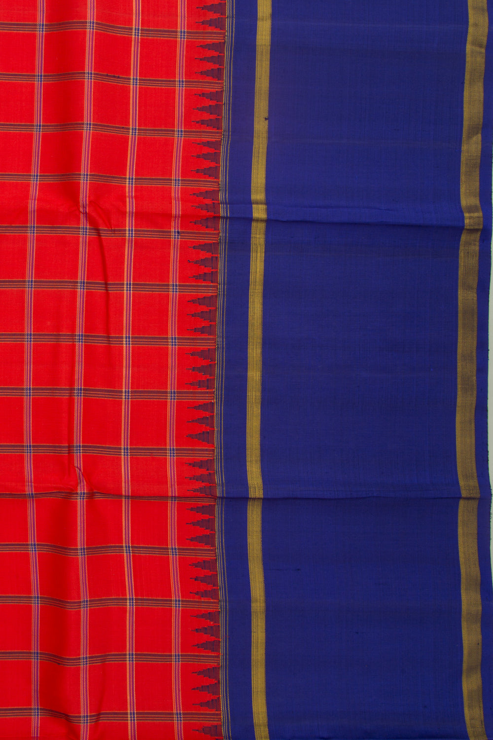 Kanchipuram Silk Checks Red Saree