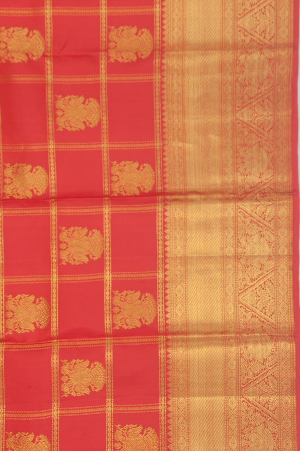 Kanchipuram Silk Checks And Butta Red Saree