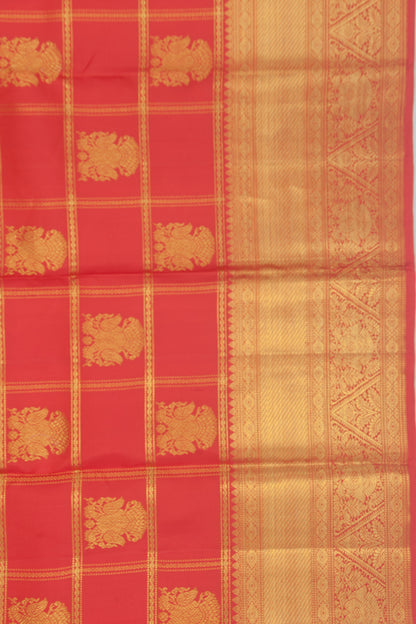 Kanchipuram Silk Checks And Butta Red Saree