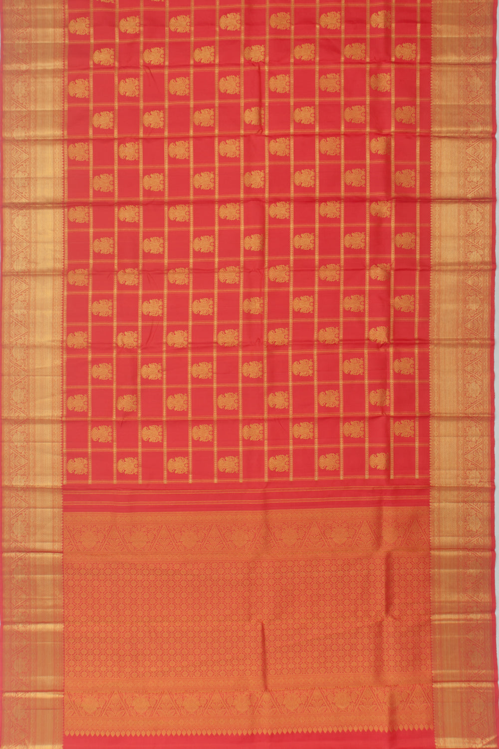 Kanchipuram Silk Checks And Butta Red Saree