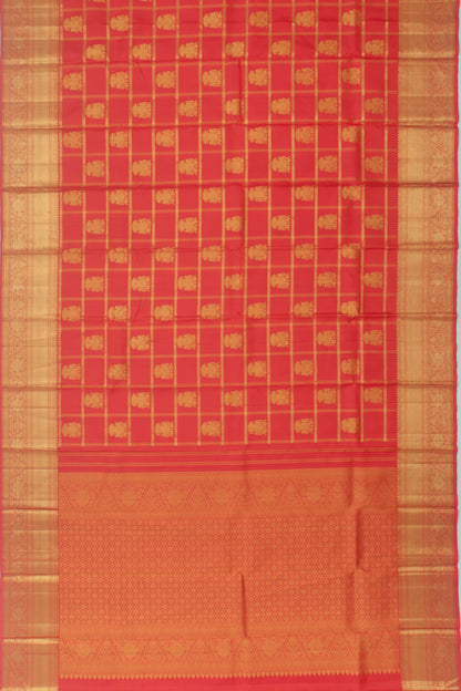 Kanchipuram Silk Checks And Butta Red Saree