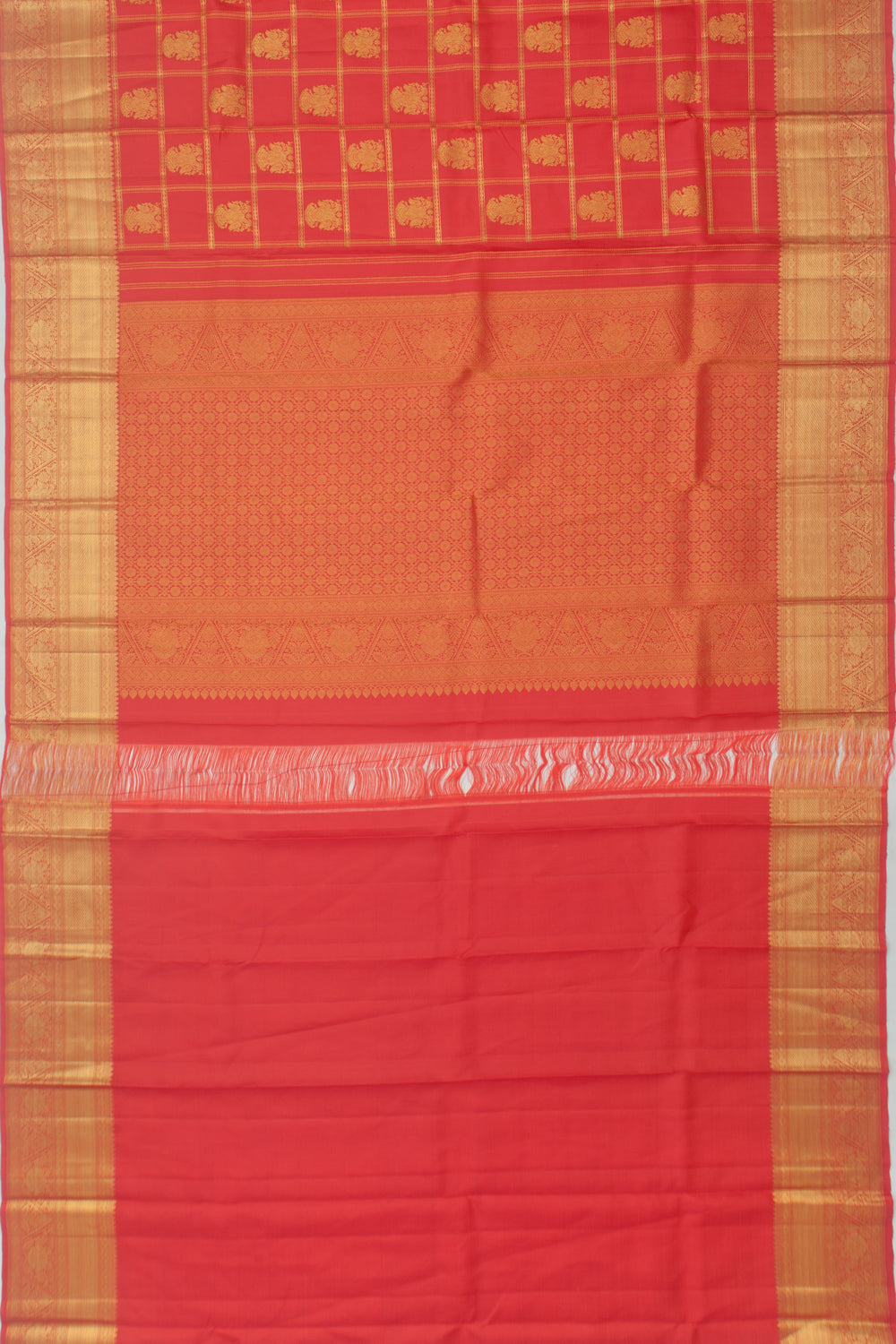 Kanchipuram Silk Checks And Butta Red Saree