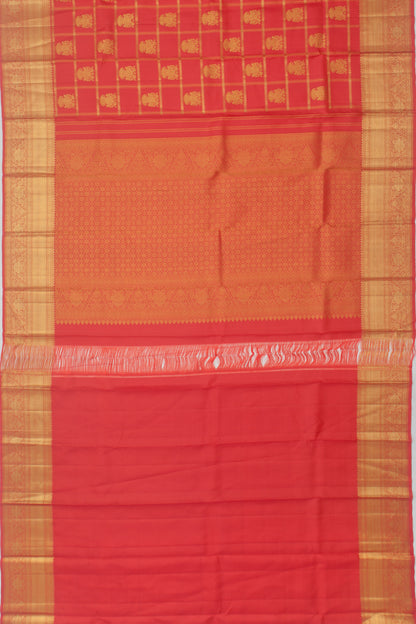 Kanchipuram Silk Checks And Butta Red Saree