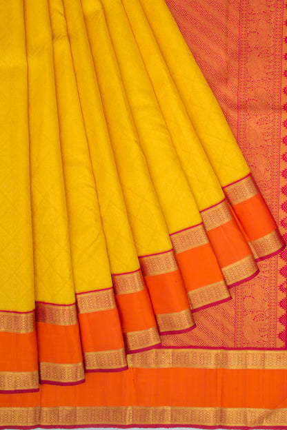 Kanchipuram Silk Brocade Yellow Saree