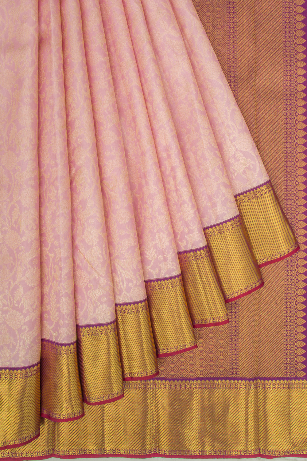 Kanchipuram Silk Jaal Baby Pink Saree
