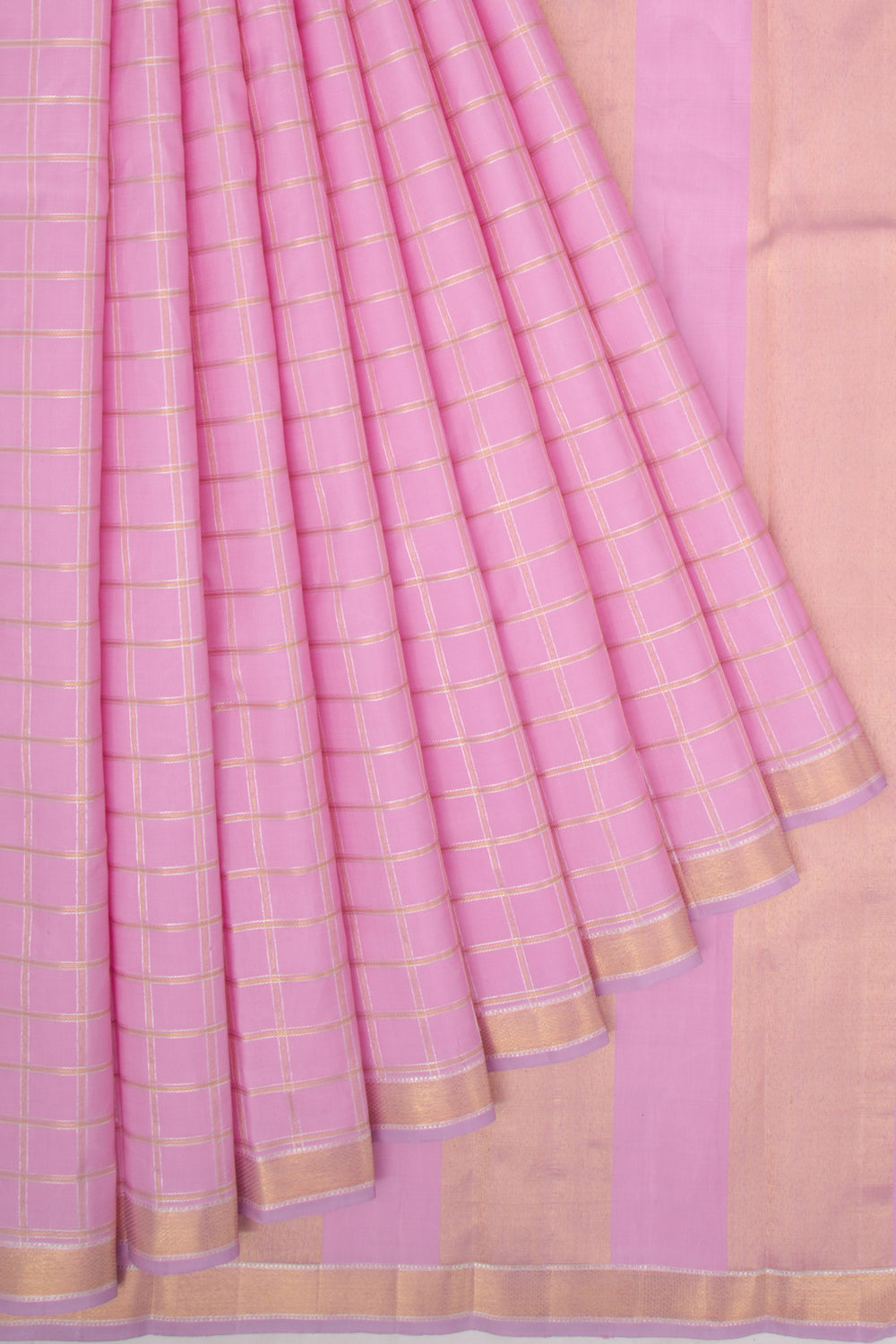 Kanchipuram Silk Checks Lavender Saree