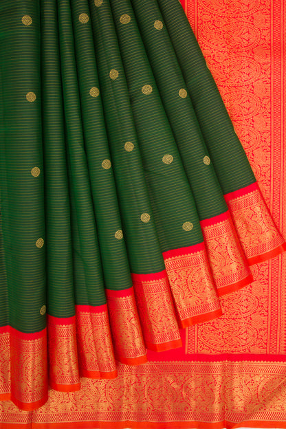 Kanchipuram Silk Horizontal Lines and Butta Bottle Green Saree