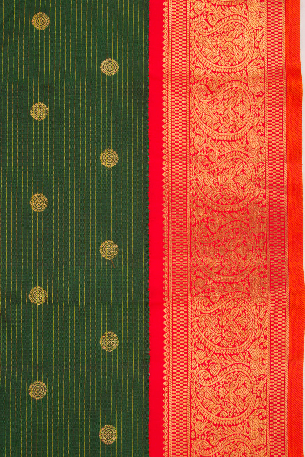 Kanchipuram Silk Horizontal Lines and Butta Bottle Green Saree