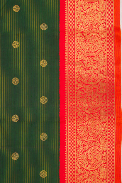 Kanchipuram Silk Horizontal Lines and Butta Bottle Green Saree
