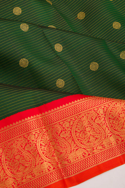 Kanchipuram Silk Horizontal Lines and Butta Bottle Green Saree