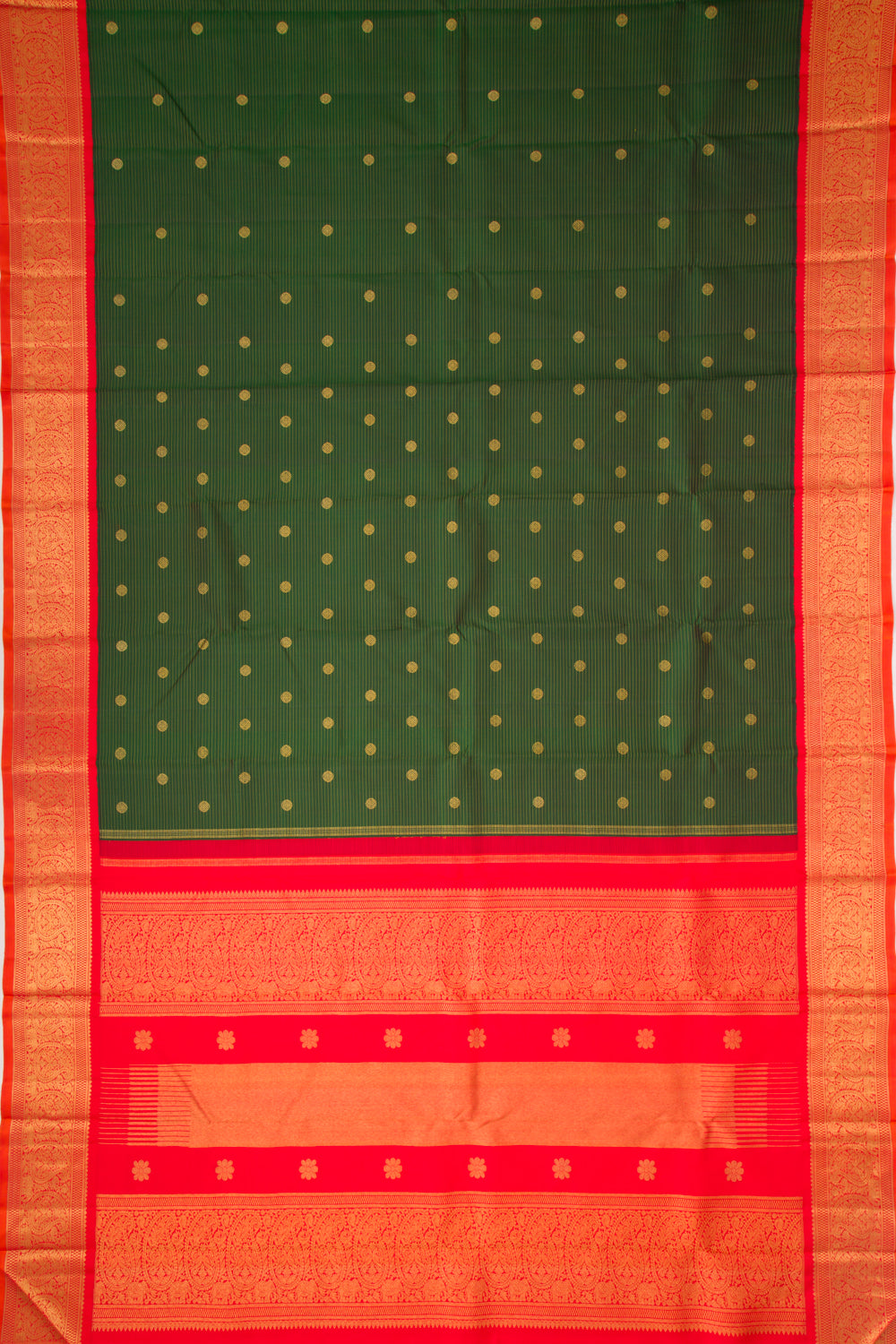 Kanchipuram Silk Horizontal Lines and Butta Bottle Green Saree