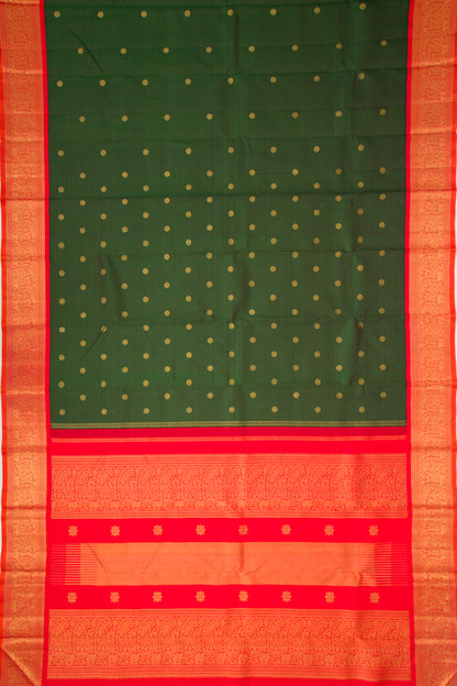 Kanchipuram Silk Horizontal Lines and Butta Bottle Green Saree