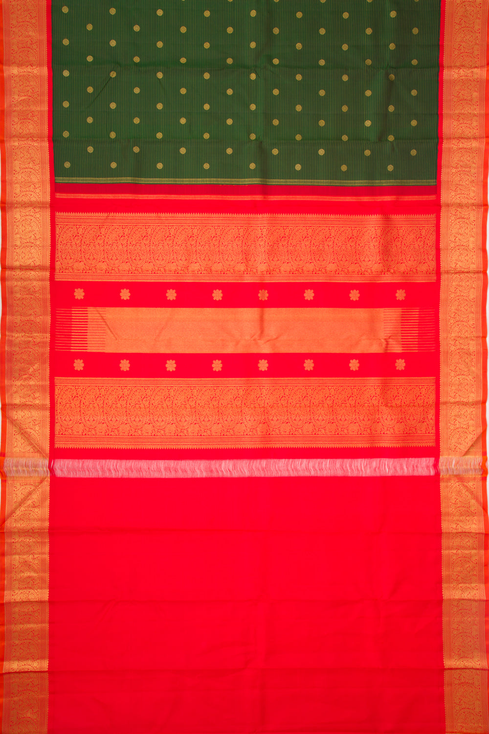 Kanchipuram Silk Horizontal Lines and Butta Bottle Green Saree