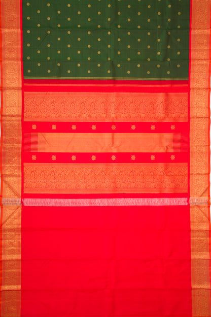Kanchipuram Silk Horizontal Lines and Butta Bottle Green Saree