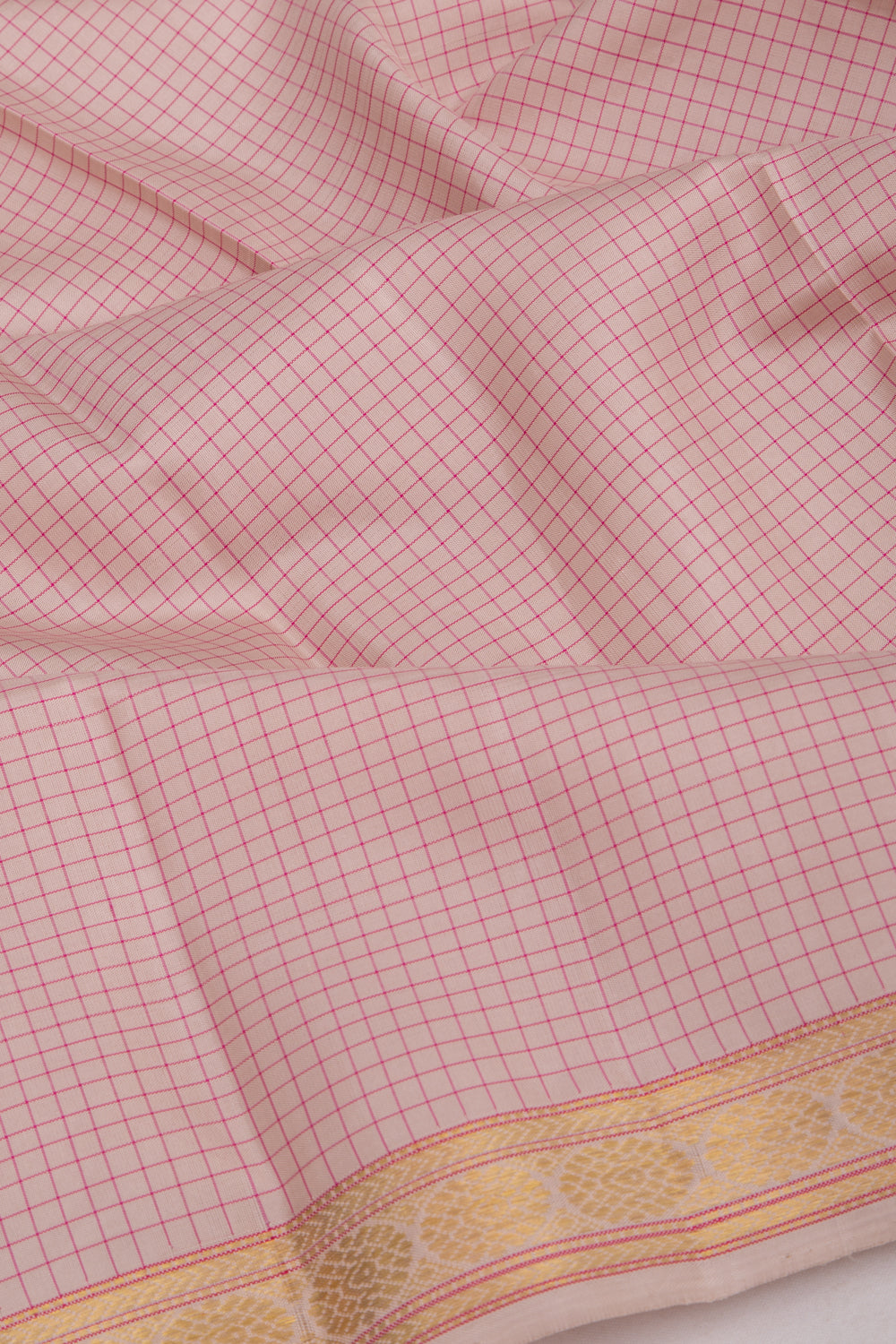 Kanchipuram Silk Checks Cream Saree